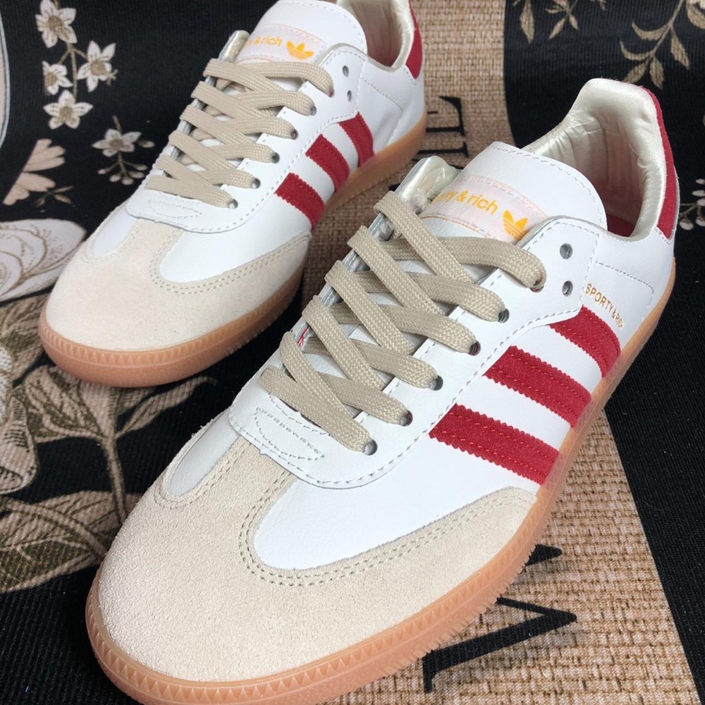 Adidas Red and White Sneakers with Classic Design